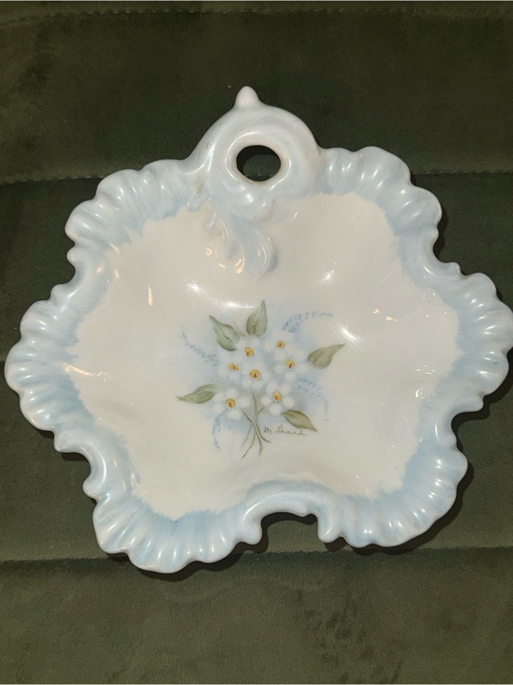 Porcelain Floral Trinket Dish - Light Blue and White